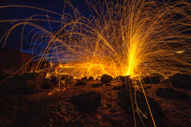 istock steel wool fire work on the rock 1079508354