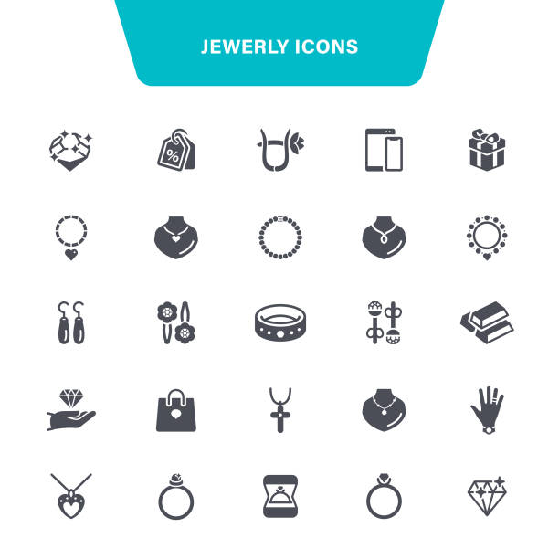 Jewelry Icons Jewelry, Jewelry Store, Pearl Jewelry, Box - Container, Chain, USA drop earring stock illustrations