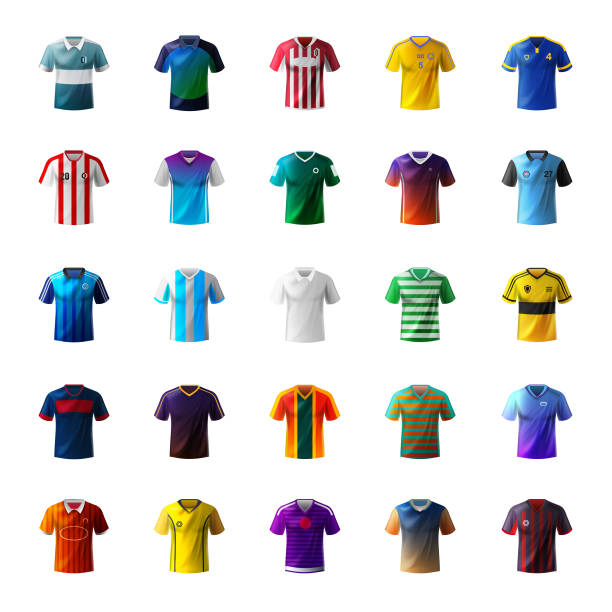 illustrations, cliparts, dessins animés et icônes de hommes chemise et uniforme de football - soccer sports uniform soccer uniform jersey