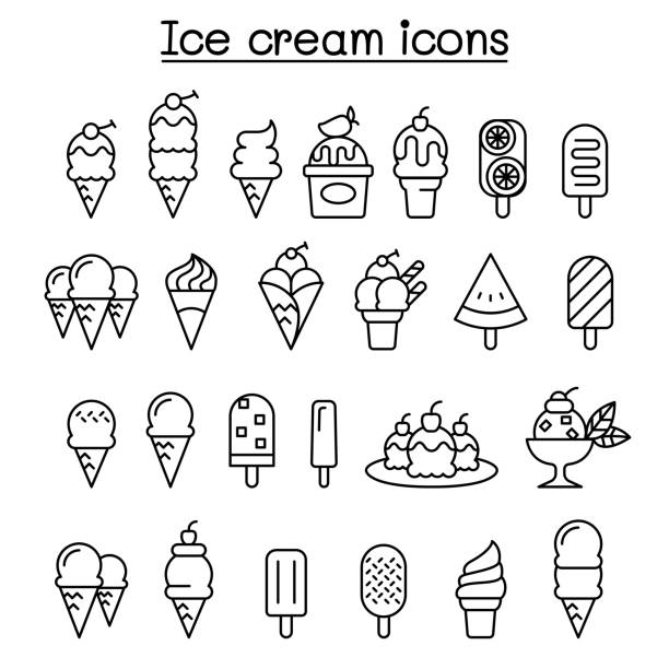 ilustrações de stock, clip art, desenhos animados e ícones de ice cream icon set in thin line style - parfait glass