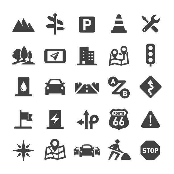 ikony road trip - smart series - road sign turning sign traffic stock illustrations