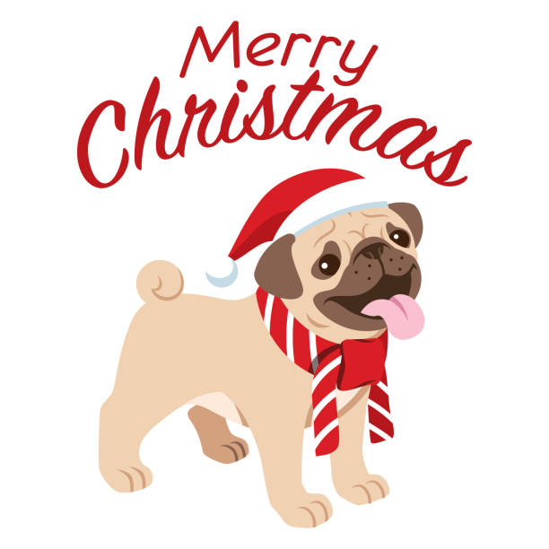 cute pug dog celebrating the christmas vector of cute pug dog celebrating the christmas bulldog reading stock illustrations