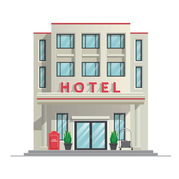 ilustraciones, imágenes clip art, dibujos animados e iconos de stock de edificio moderno simple - hotel