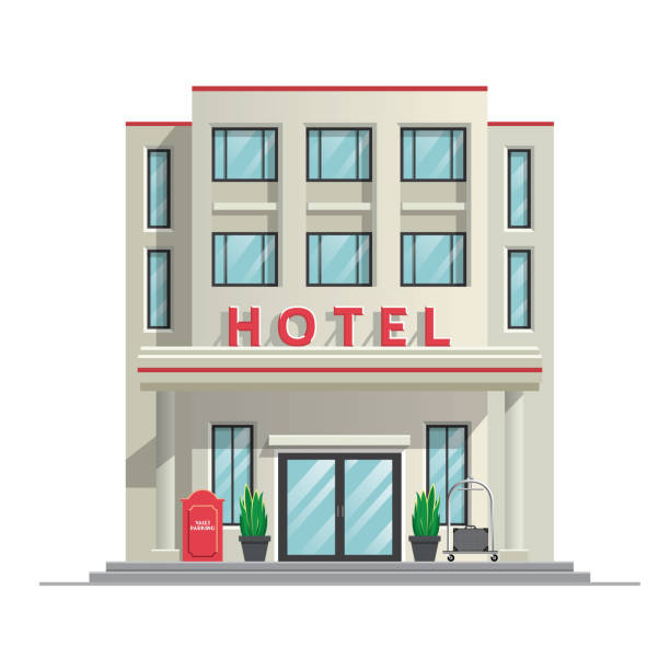 stockillustraties, clipart, cartoons en iconen met eenvoudige moderne hotelgebouw - hotel entrance