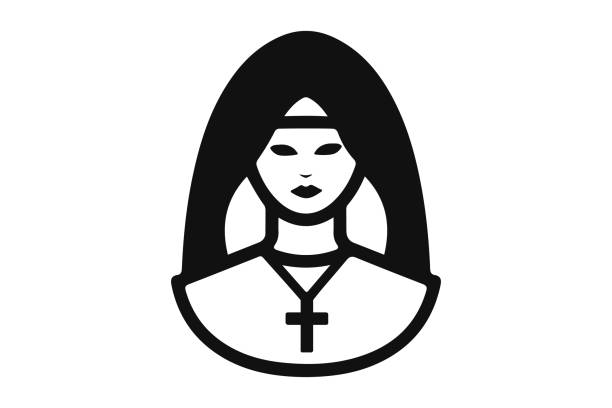 ilustraciones, imágenes clip art, dibujos animados e iconos de stock de ilustración de vector de monja de las hermanas de la iglesia - nun praying clergy women