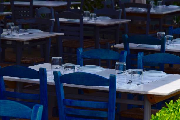 istock Empty Greek tavern / restaurant at sunny day. 1079554062