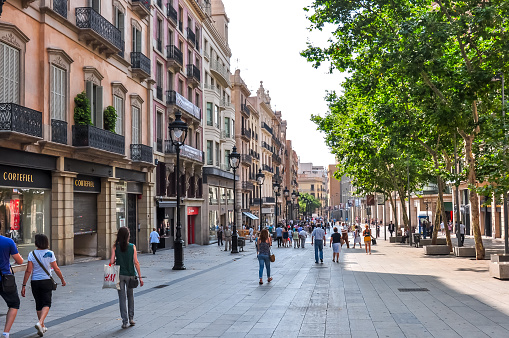 Barcelona, Spain - July 2018: Portal de l'Àngel street in center of Barcelona