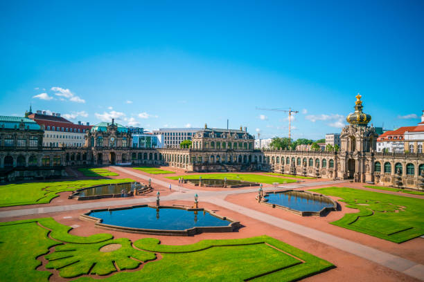 Dresden, Germany - July 3, 2016: Dresden  view showing Zwinger Palace , trees and grasses can be seen on the background