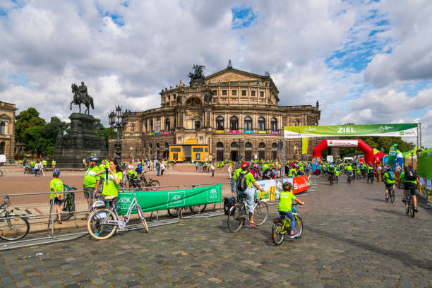 semper opera house and statue of august the strong in dresden town square, germany, europe - opera house semper opera house statue theaterplatz imagens e fotografias de stock