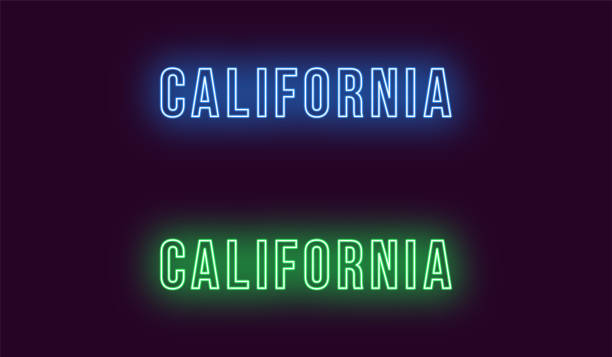 illustrazioni stock, clip art, cartoni animati e icone di tendenza di nome al neon dello stato della california negli stati uniti. testo vettoriale - central california illustrations
