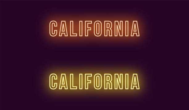 illustrazioni stock, clip art, cartoni animati e icone di tendenza di nome al neon dello stato della california negli stati uniti. testo vettoriale - central california illustrations