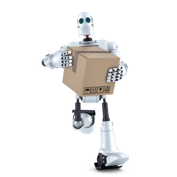 istock Robot runs with huge parcel box. Isolated. Contains clipping path 1079574744