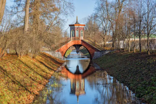 Cross bridge in Alexander Park, Tsarskoye Selo, St. Petersburg, Russia,