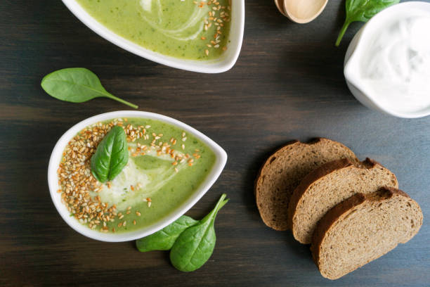istock Vegetarian spinach soup in a white plate. 1079580438
