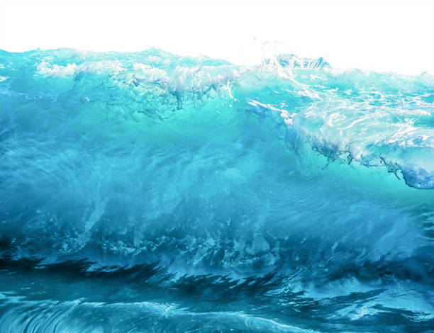 istock Big blue stormy sea wave isolated on white background. Climate nature concept. Front view 1079581654