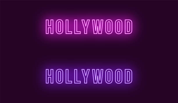 illustrazioni stock, clip art, cartoni animati e icone di tendenza di nome al neon del quartiere hollywoodiano di los angeles - central california illustrations