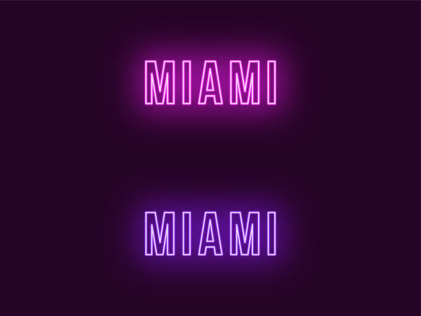 istock Neon name of Miami city in USA. Vector text 1079585692