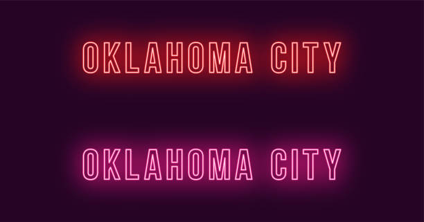 istock Neon name of Oklahoma City in USA. Vector text 1079586574