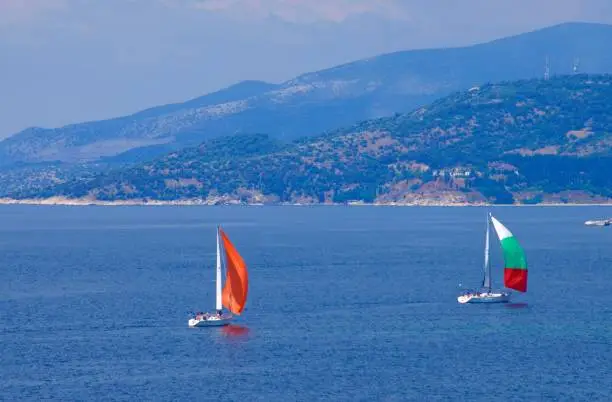 Sailing yachts in blue sea