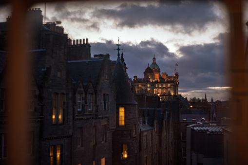 Picture of Old College in Edinburgh taken through a window.