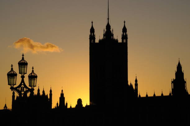 The Palace of Westminster at dusk, London, UK stock photo