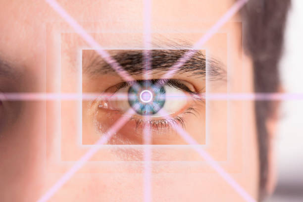 istock Man's eye and technological concept, smart contact lens 1079629048