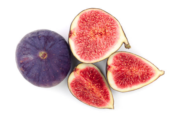 istock fig fruits isolated on white background. Top view. Flat lay pattern 1079629478