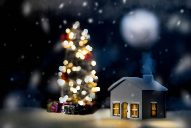 istock Model house with full moon at night. 1079639518