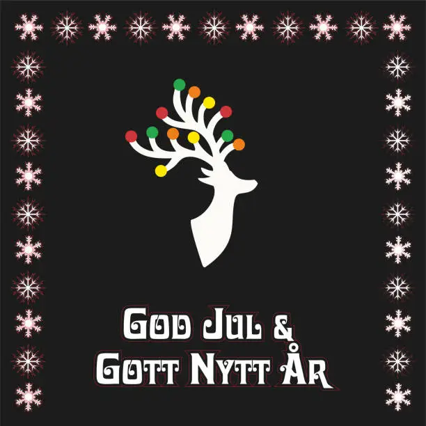 Vector illustration of Vector illustration with Beautiful Reindear, Text in svenska (Sweden, Sverige)  God Jul och Gott Nytt ÅR , means Merry Christmas and Happy new year. The design is to be found in different languages