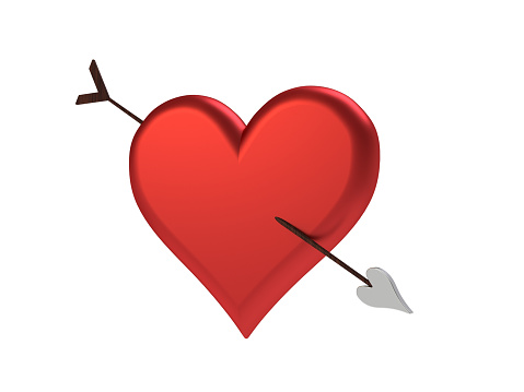 Rendering of heart pierced by Cupid's arrow