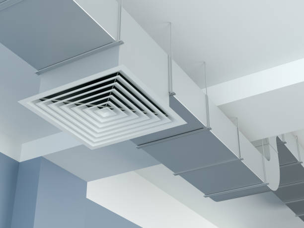 ventilación de conducto de aire industrial, ilustración 3d - air duct fotografías e imágenes de stock