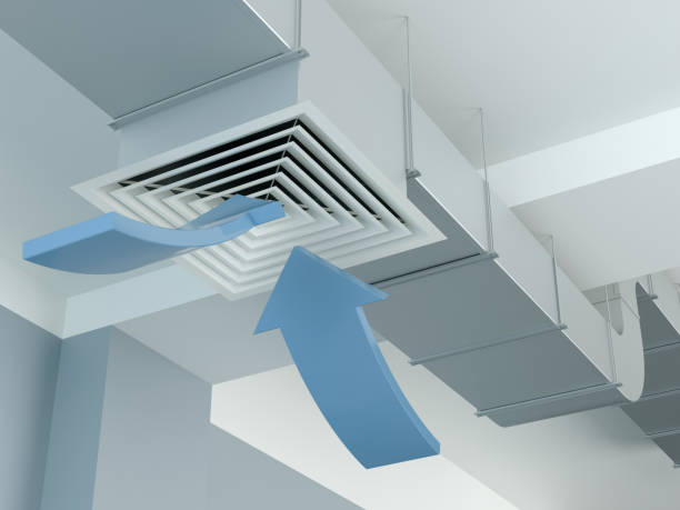 istock Industrial air duct ventilation - arrows, 3d Illustration 1079651060