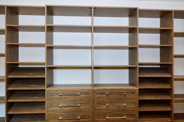 istock Huge closet with shelves, drawers and shoe racks. 1079659072