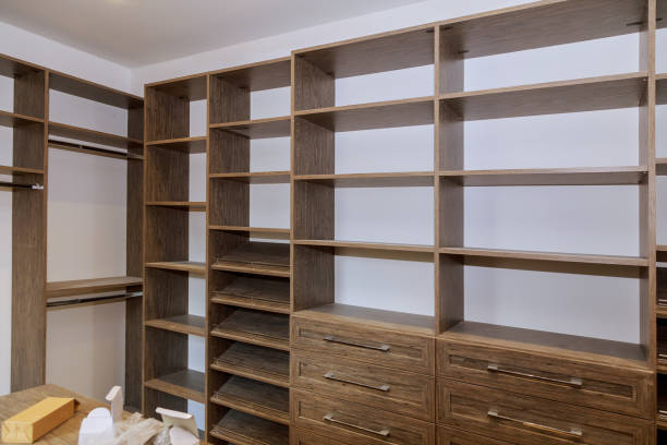 istock Large with in closet with many shelves and drawers. 1079659086