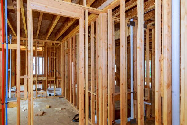 istock Interior framing of a new house under construction 1079660002