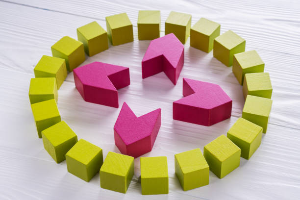 istock Business logo circle from wooden blocks. 1079666850