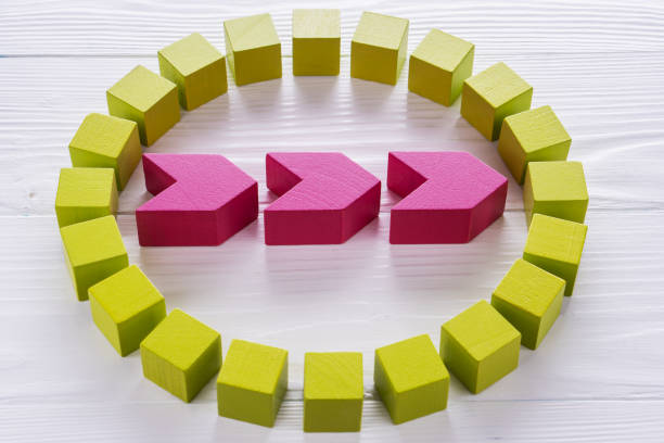 istock Business logo circle from wooden blocks. 1079666864