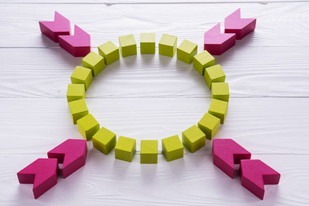 istock Business logo circle from wooden blocks. 1079666868