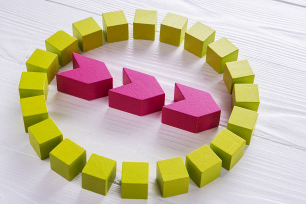 istock Business logo circle from wooden blocks. 1079666870