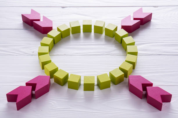 istock Business logo circle from wooden blocks. 1079666878