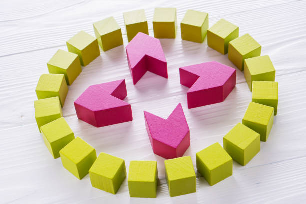 istock Business logo circle from wooden blocks. 1079666884