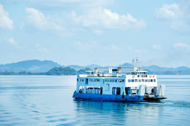 istock Ferry goes by sea. 1079668322
