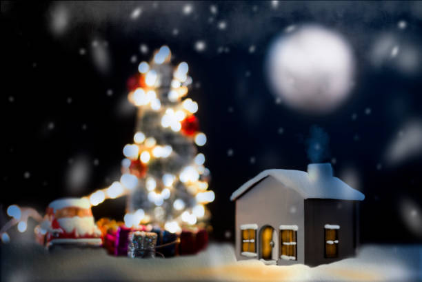istock Model house with full moon at night. 1079668444