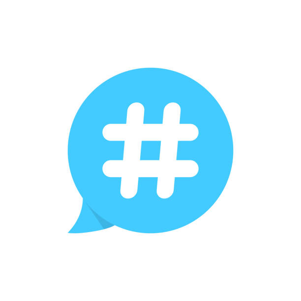 hashtag auf blaue sprechblase - hashtag stock-grafiken, -clipart, -cartoons und -symbole