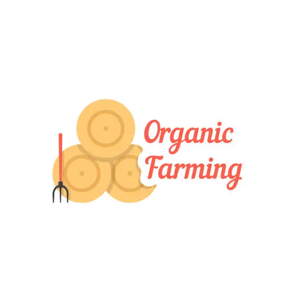 Vector illustration of organic farming with stack of hay