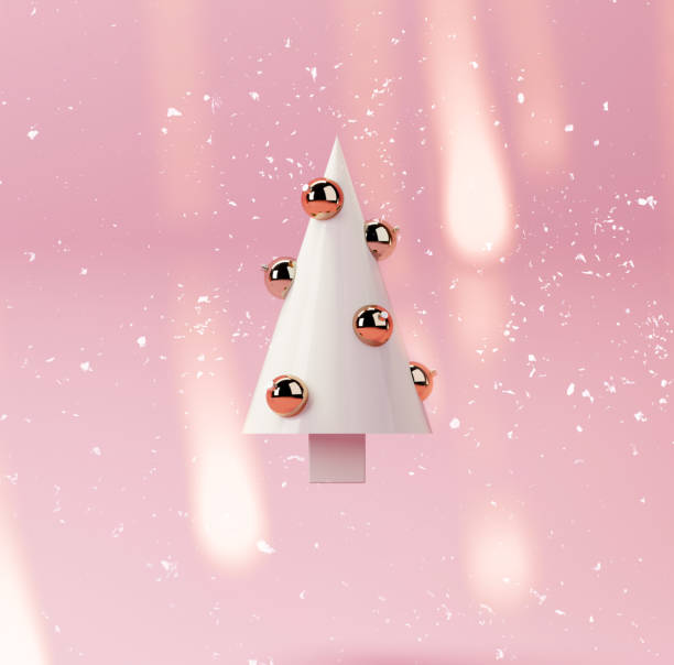 istock 3d rendering picture of minimalist cone Christmas tree on pink background. 1079674602