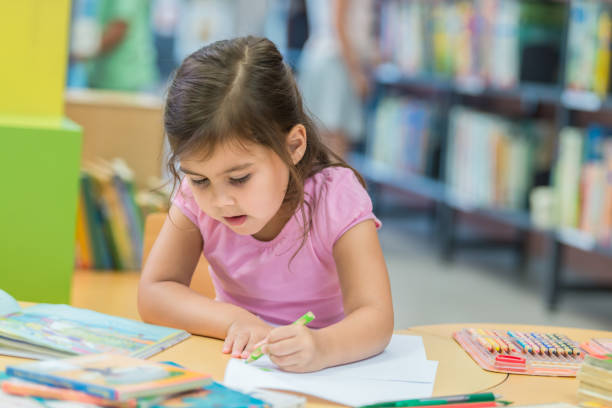 istock Little Girl Study In Public Library 1079677610