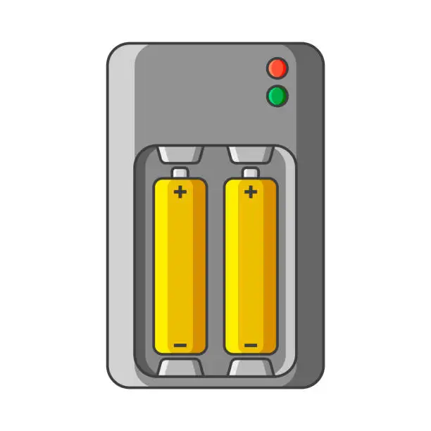 Vector illustration of Charger icon for AA and AAA type batteries. Vector illustration on white background. Isolated drawing.