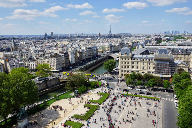 istock Panoramic view of Paris from Notre Dame of Paris 1079696192