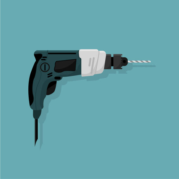 수동 전기 드릴, 작업 도구의 디자인 - hand drill work tool white white background stock illustrations